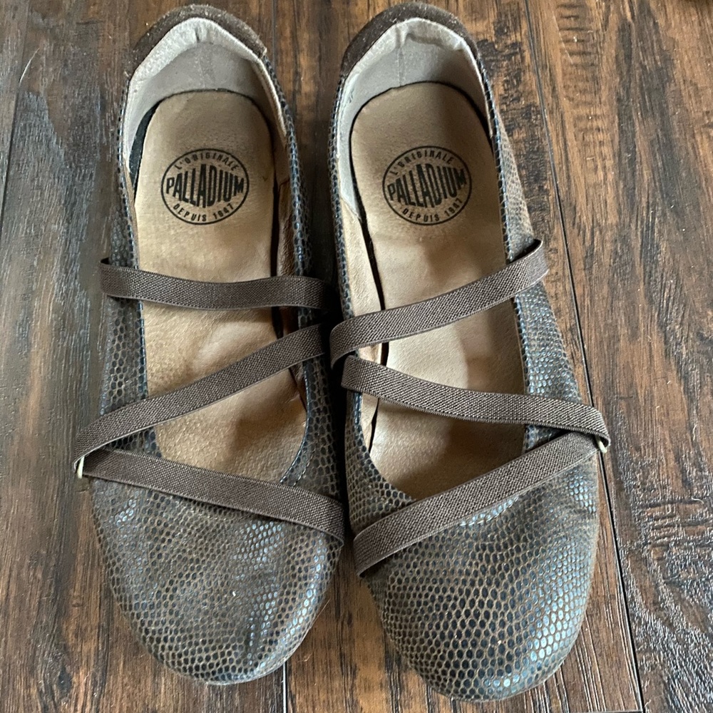 Palladium brown flats. Size 10. Slightly worn.